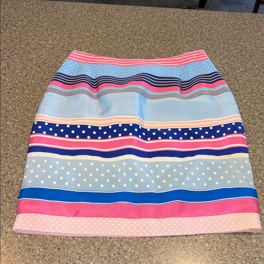 J Mclaughlin Striped & Polka Dot Pencil Mini Skirt In Pink And Light Blue
